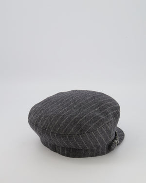 Chanel Paris-Hamburg Metiers d'Art Grey Wool Pinstripe Newsboy Hat with Tweed Band and Grey CC Logo Detail Size M