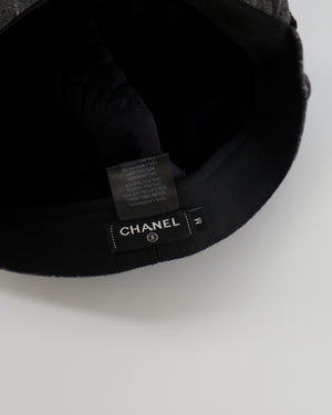 Chanel Paris-Hamburg Metiers d'Art Grey Wool Pinstripe Newsboy Hat with Tweed Band and Grey CC Logo Detail Size M