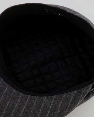 Chanel Paris-Hamburg Metiers d'Art Grey Wool Pinstripe Newsboy Hat with Tweed Band and Grey CC Logo Detail Size M
