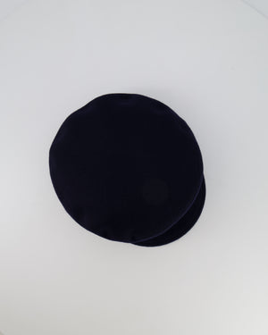 Chanel Paris-Hamburg Metiers d'Art Navy Wool Newsboy Hat with Tweed Band and Black CC Logo Detail Size M