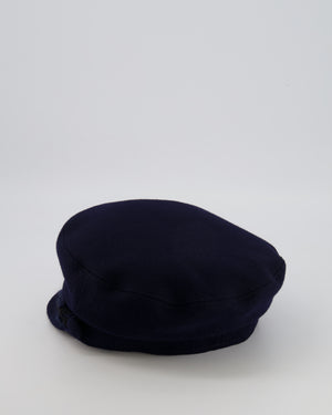 Chanel Paris-Hamburg Metiers d'Art Navy Wool Newsboy Hat with Tweed Band and Black CC Logo Detail Size M