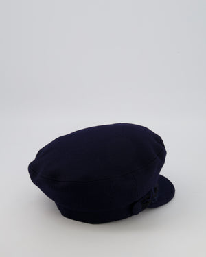 Chanel Paris-Hamburg Metiers d'Art Navy Wool Newsboy Hat with Tweed Band and Black CC Logo Detail Size M