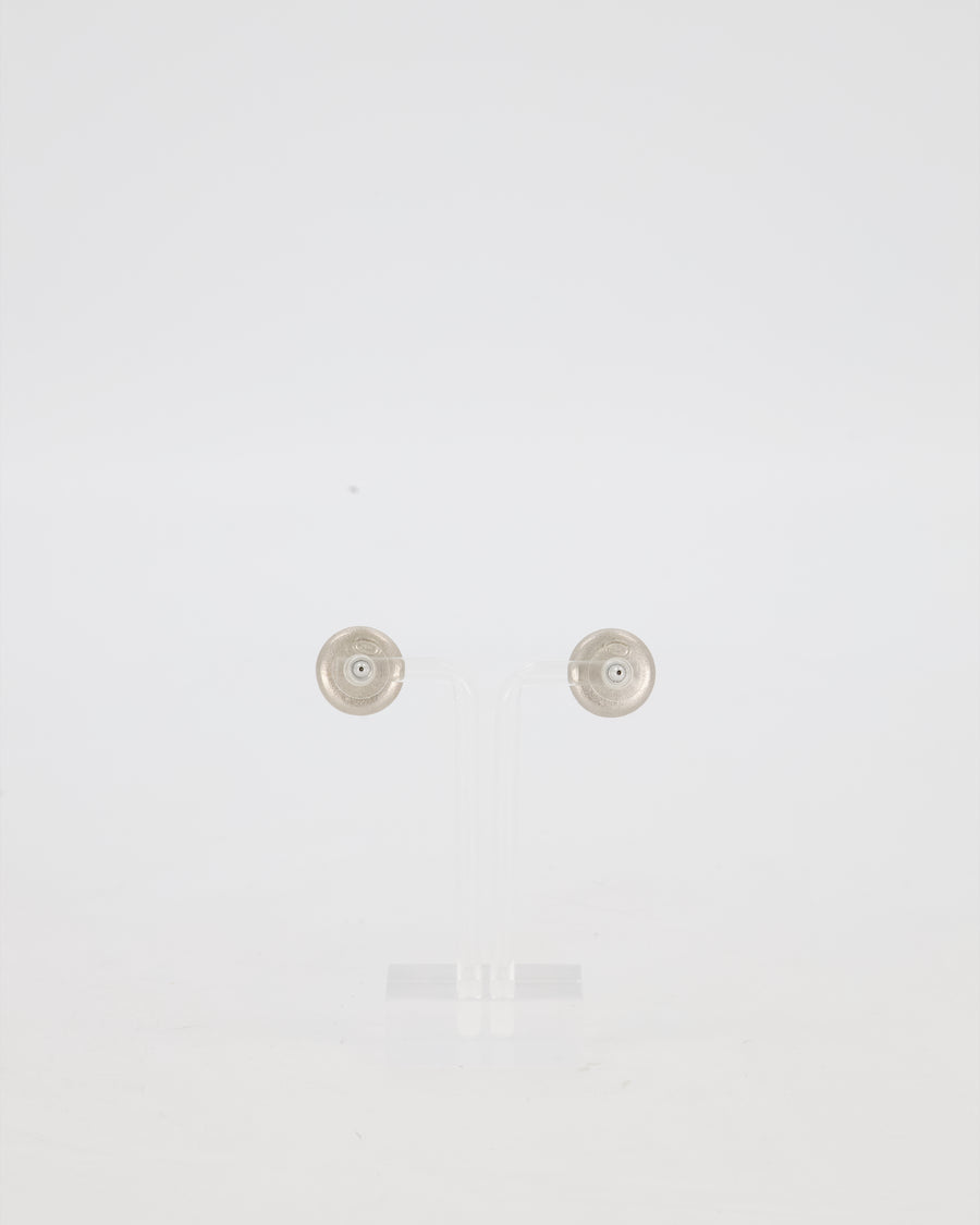Chanel 18/A Navy and Silver Enamel and Crystal CC Round Stud Earrings