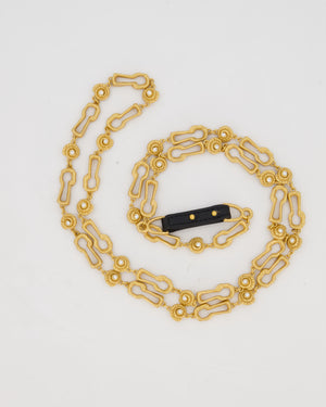 Schiaparelli Gold Brass Keyhole and Shell Chain with Crystal Embellishments