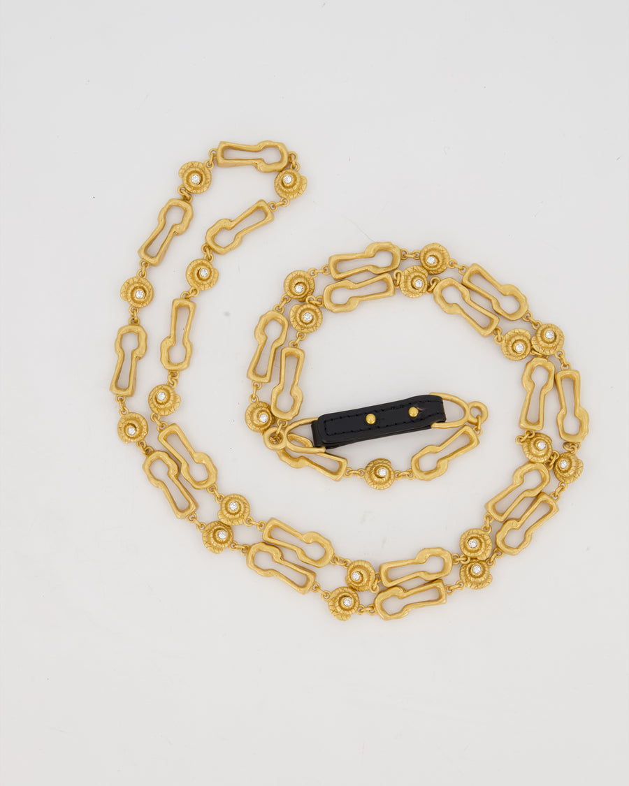 Schiaparelli Gold Brass Keyhole and Shell Chain with Crystal Embellishments
