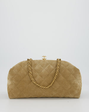 Chanel O-Autre Forme A Chaine Dark Beige Clutch Bag In Suede Calfskin Gold Hardware
