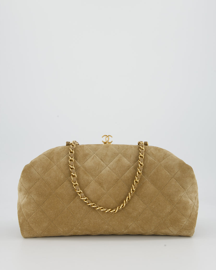 Chanel O-Autre Forme A Chaine Dark Beige Clutch Bag In Suede Calfskin Gold Hardware