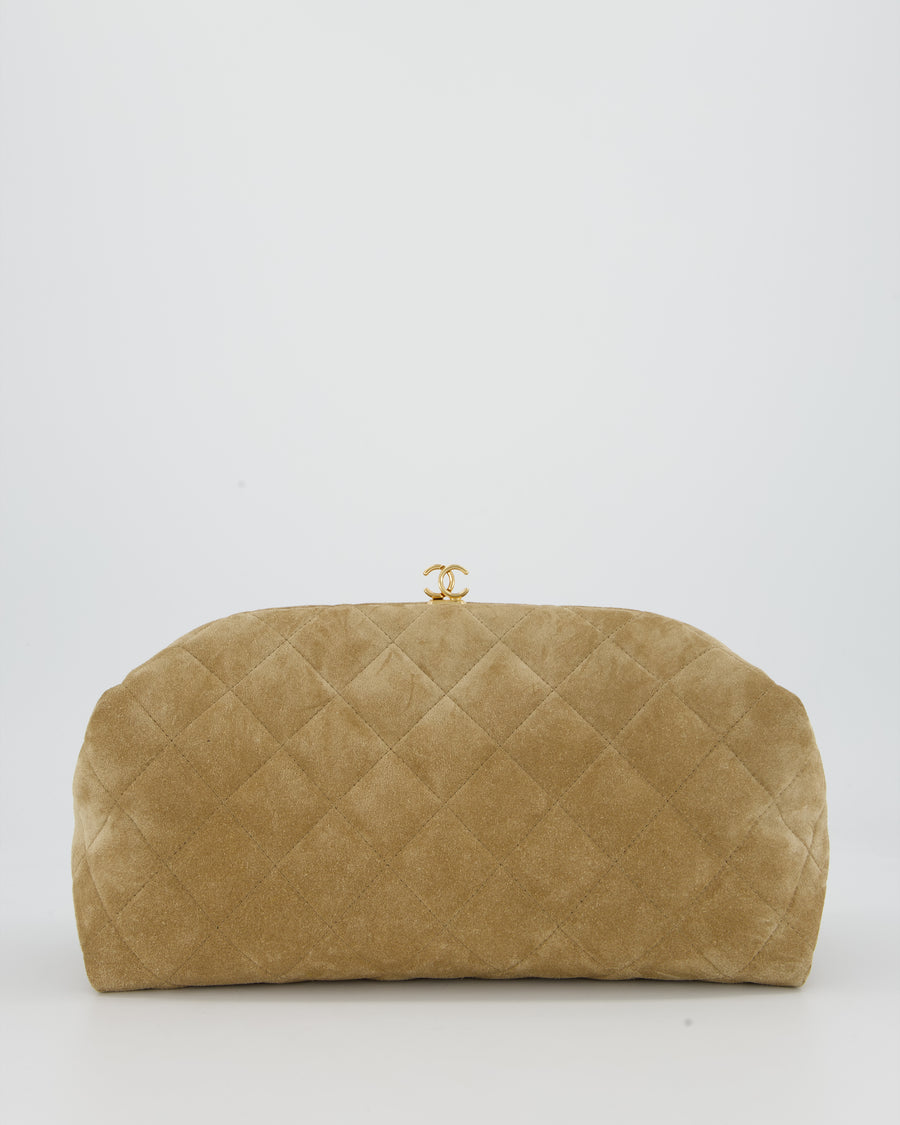 Chanel O-Autre Forme A Chaine Dark Beige Clutch Bag In Suede Calfskin Gold Hardware