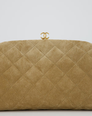 Chanel O-Autre Forme A Chaine Dark Beige Clutch Bag In Suede Calfskin Gold Hardware