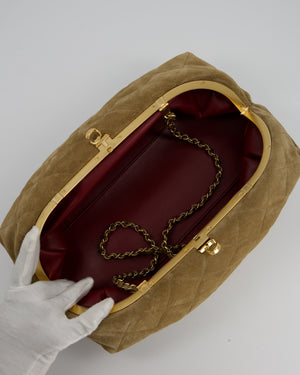 Chanel O-Autre Forme A Chaine Dark Beige Clutch Bag In Suede Calfskin Gold Hardware