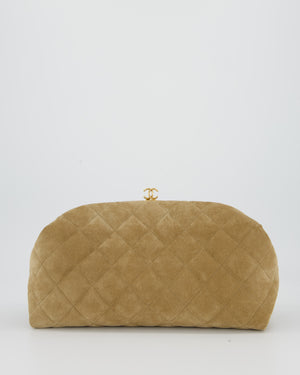 Chanel O-Autre Forme A Chaine Dark Beige Clutch Bag In Suede Calfskin Gold Hardware