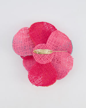 Chanel 16C Multi-Colour Camellia Woven Brooch with Orange CC Logo Detail