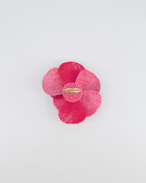 Chanel 16C Multi-Colour Camellia Woven Brooch with Orange CC Logo Detail