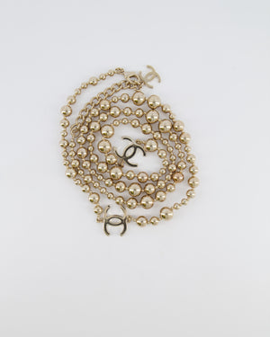 Chanel 21S Champagne Gold Bead CC Long Necklace