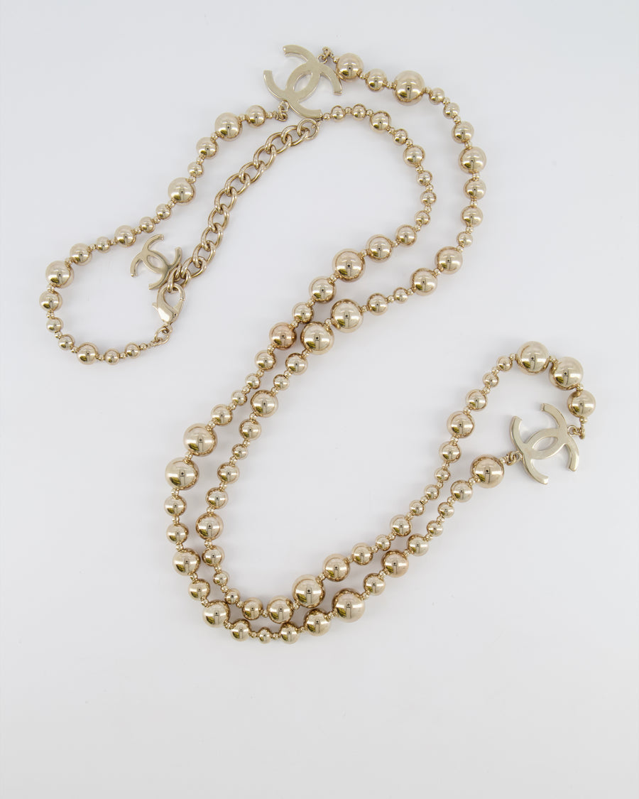 Chanel 21S Champagne Gold Bead CC Long Necklace