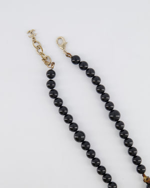 Chanel 17C Black Bead Long Necklace with Silver Stars and Studded CC Logo Details
