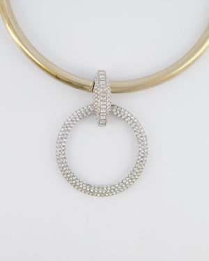 Chanel 16A Champagne Gold CC Choker Necklace with Crystal Embellished Round Pendant