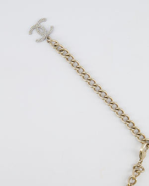 Chanel 16A Champagne Gold CC Choker Necklace with Crystal Embellished Round Pendant