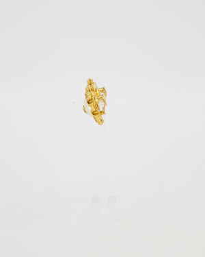 Chanel 93A Gold Clip-on Earrings with Rolo-Chain Border and Faux Pearl with CC Logo