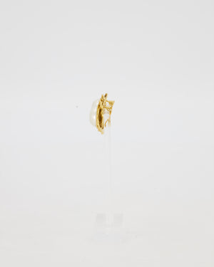 Chanel 93A gold clip-on Earring with Ornate Baroque frame and Faux Pearl with CC Logo