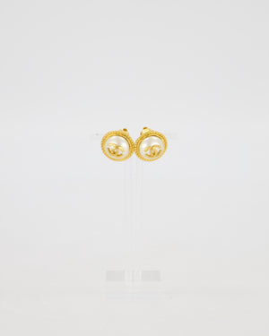 Chanel 96A Gold Pearl Clip-on Earrings with Interlocking CC Logo