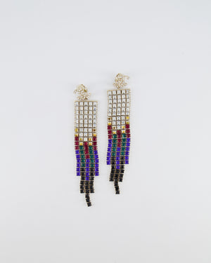 Chanel 19A Egypt Collection Gold Pendant Clip-On Earrings with CC Logo and Multi-Colour Crystals