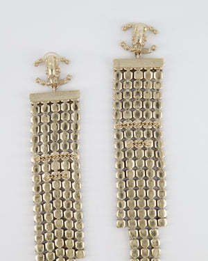 Chanel 19A Egypt Collection Gold Pendant Clip-On Earrings with CC Logo and Multi-Colour Crystals