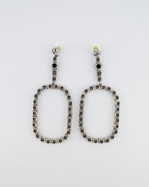 Saint Laurent Silver Crystal Embellished XL Smoking Oval Drop Clip-On Earrings