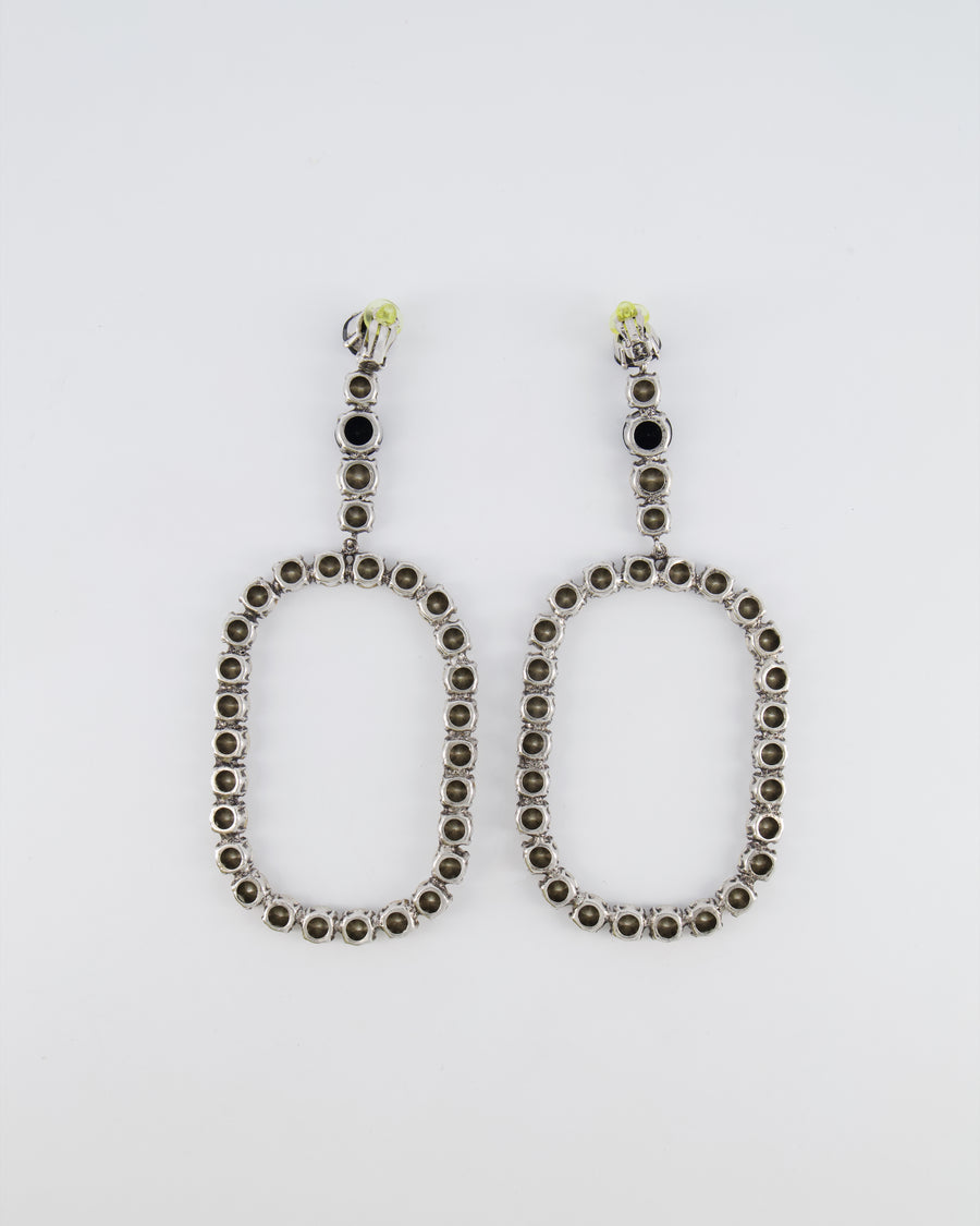 Saint Laurent Silver Crystal Embellished XL Smoking Oval Drop Clip-On Earrings