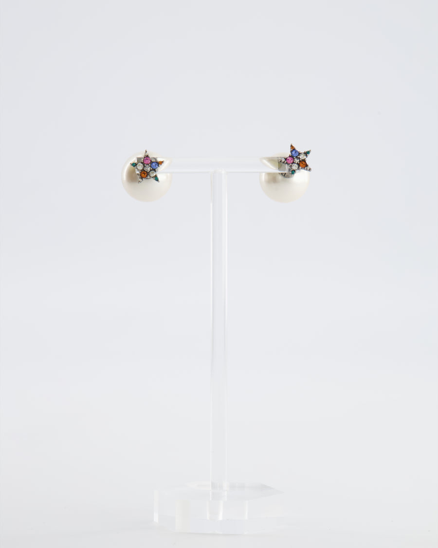 Christian Dior Pearl Earrings with Multi-Colour Crystal Embellished Star