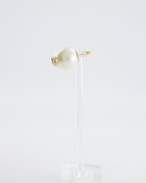 Chanel 16B Pearl Earrings with Gold CC Logo Detail
