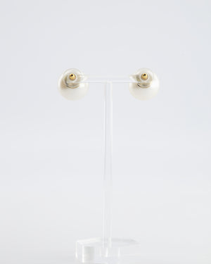 Chanel 16B Pearl Earrings with Gold CC Logo Detail