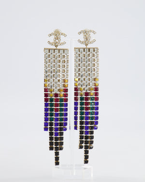 Chanel 19A Egypt Collection Gold Pendant Clip-On Earrings with CC Logo and Multi-Colour Crystals