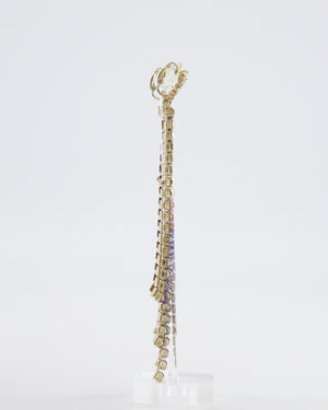 Chanel 19A Egypt Collection Gold Pendant Clip-On Earrings with CC Logo and Multi-Colour Crystals