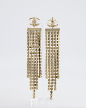 Chanel 19A Egypt Collection Gold Pendant Clip-On Earrings with CC Logo and Multi-Colour Crystals