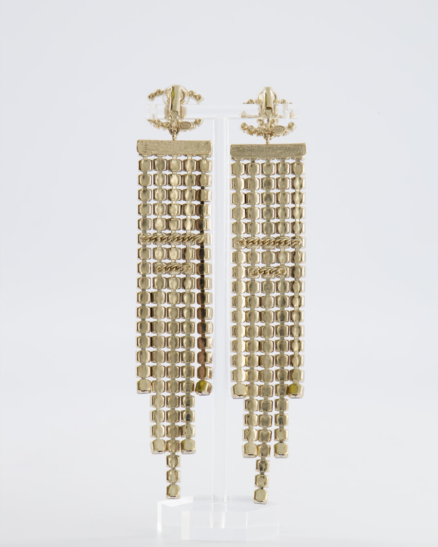 Chanel 19A Egypt Collection Gold Pendant Clip-On Earrings with CC Logo and Multi-Colour Crystals