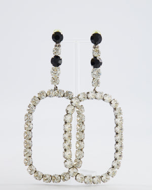 Saint Laurent Silver Crystal Embellished XL Smoking Oval Drop Clip-On Earrings