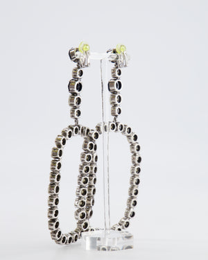 Saint Laurent Silver Crystal Embellished XL Smoking Oval Drop Clip-On Earrings