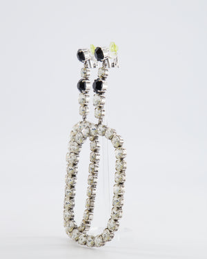 Saint Laurent Silver Crystal Embellished XL Smoking Oval Drop Clip-On Earrings