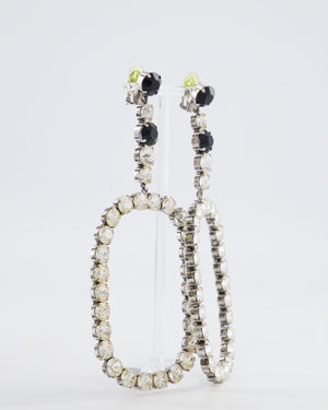 Saint Laurent Silver Crystal Embellished XL Smoking Oval Drop Clip-On Earrings
