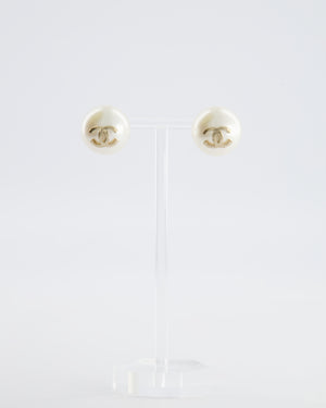 Chanel 16B Pearl Earrings with Gold CC Logo Detail
