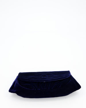 Chanel Sapphire Blue Wallet on Chain Bag in Velvet with Long Chain Strap