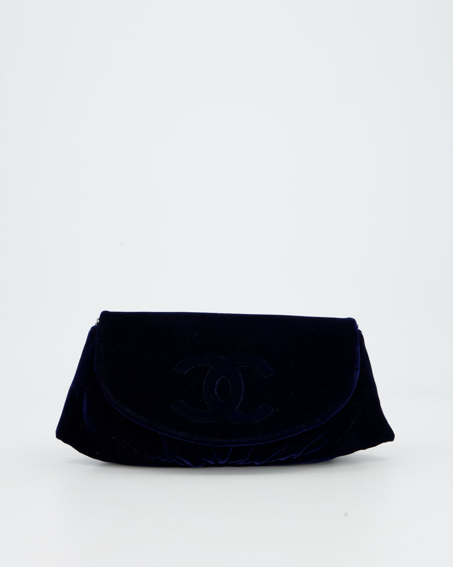 Chanel Sapphire Blue Wallet on Chain Bag in Velvet with Long Chain Strap