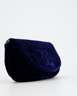 Chanel Sapphire Blue Wallet on Chain Bag in Velvet with Long Chain Strap