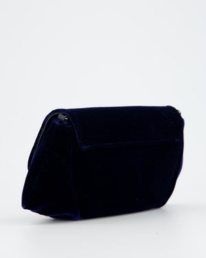 Chanel Sapphire Blue Wallet on Chain Bag in Velvet with Long Chain Strap