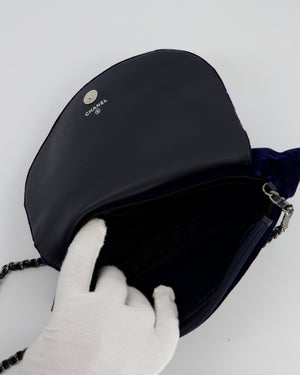 Chanel Sapphire Blue Wallet on Chain Bag in Velvet with Long Chain Strap
