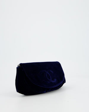 Chanel Sapphire Blue Wallet on Chain Bag in Velvet with Long Chain Strap