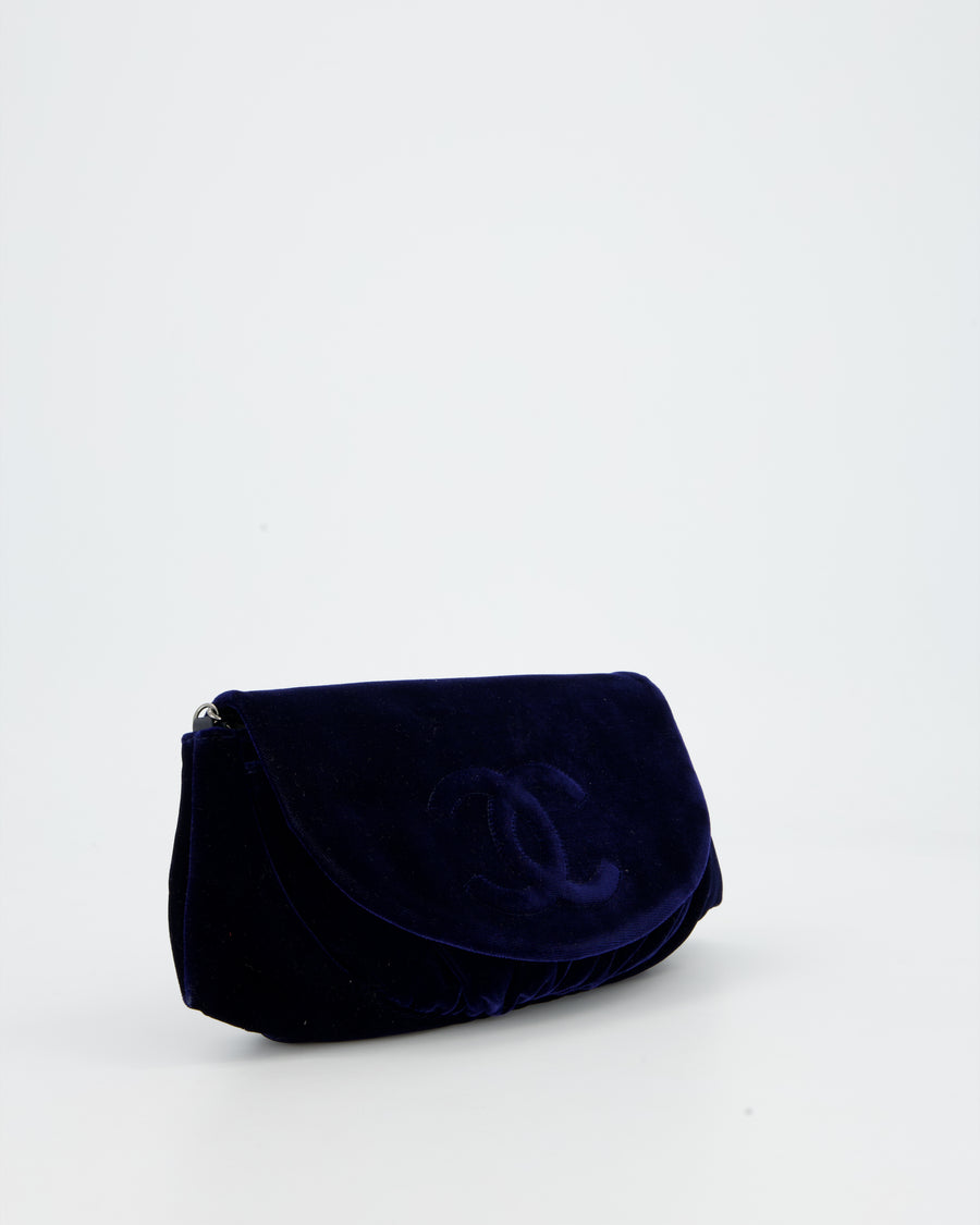 Chanel Sapphire Blue Wallet on Chain Bag in Velvet with Long Chain Strap