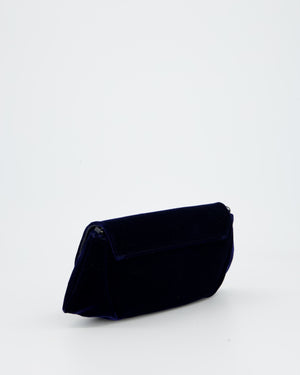 Chanel Sapphire Blue Wallet on Chain Bag in Velvet with Long Chain Strap