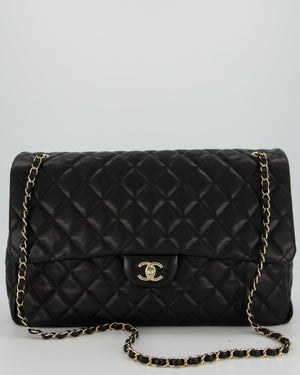 Chanel Black XL Travel Flap Bag in Caviar Leather with Silver Hardware